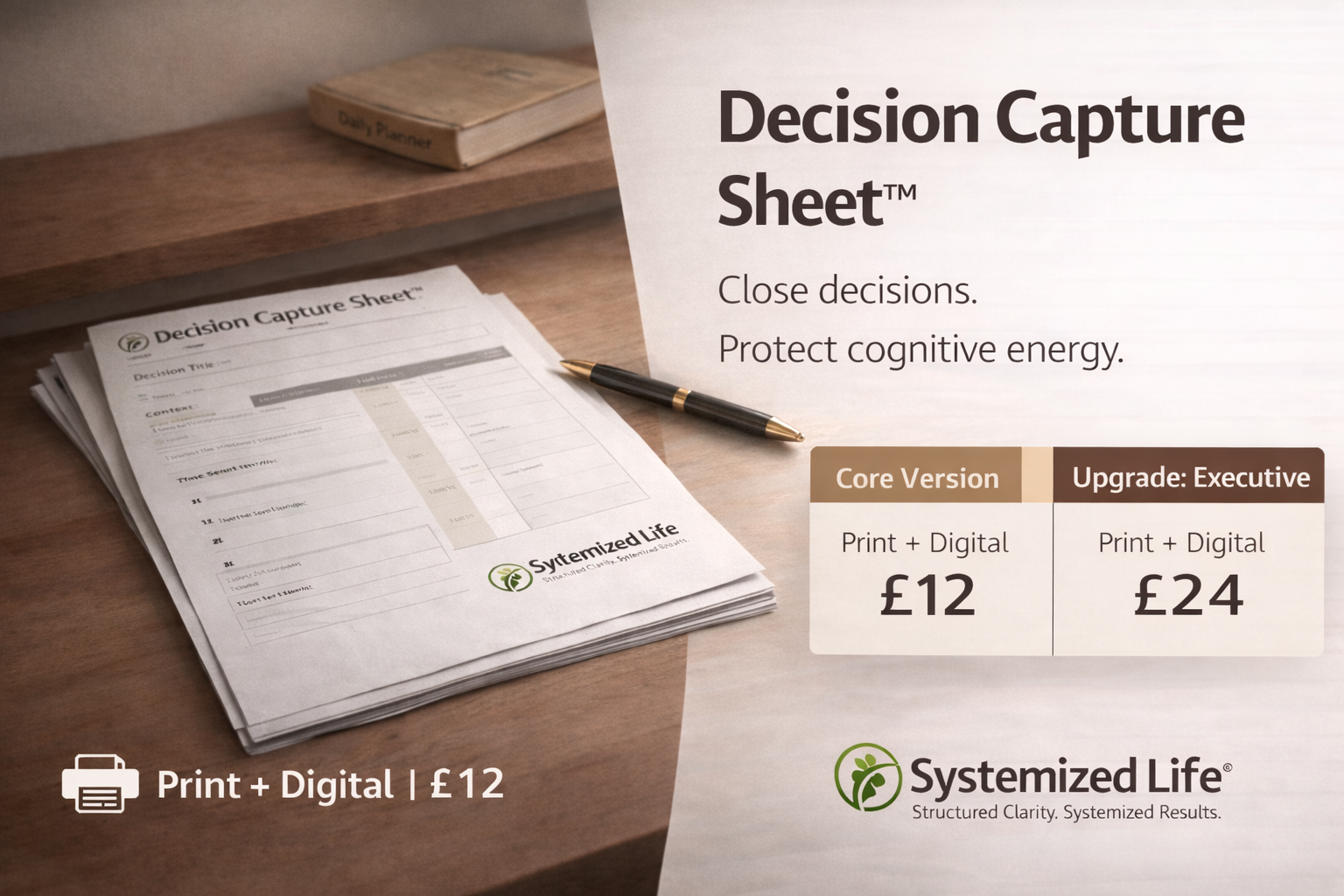 Decision Capture Sheet – structured decision clarity system PDF
