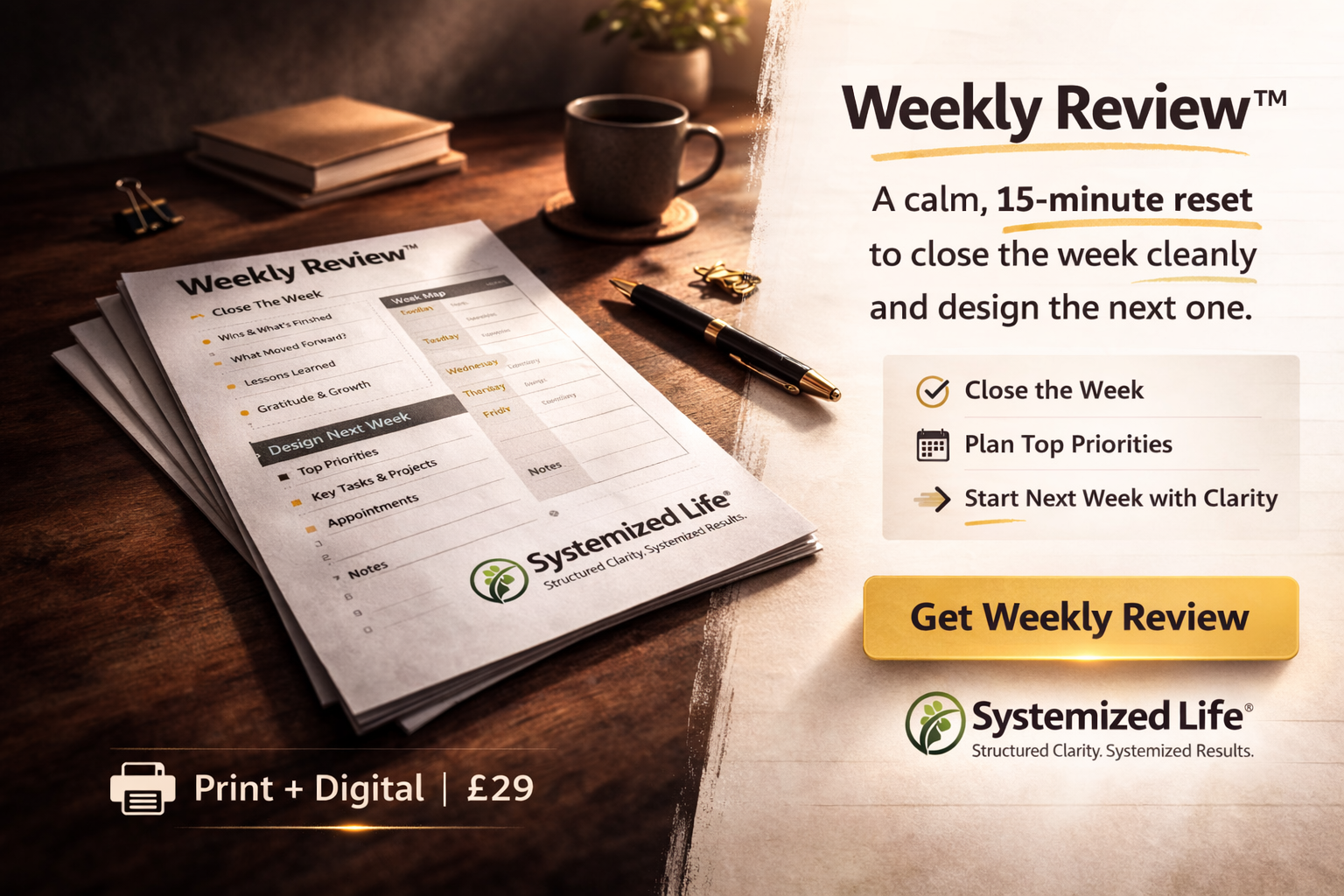 Weekly Review Planner – calm weekly reset PDF
